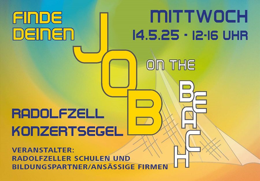Das Bild ist als Inserat gestaltet. Über den Link gelangt man zur Berufsorientierungsmesse Job on the beach am Konzertsegel.