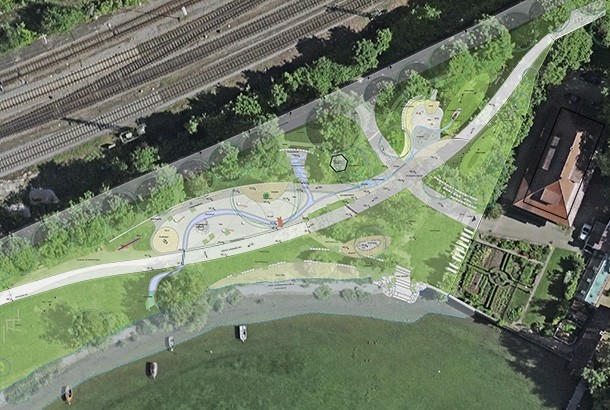  Planung für den Wasserspielplatz mit Luftbild | Bild: Stadtverwaltung Radolfzell 